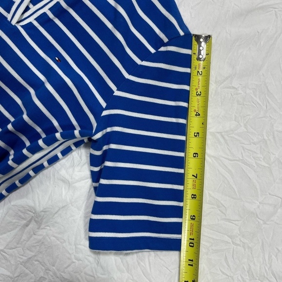 Tommy Hilfiger polo shirt open V-neck white and blue stripes women’s size S - Picture 15 of 17